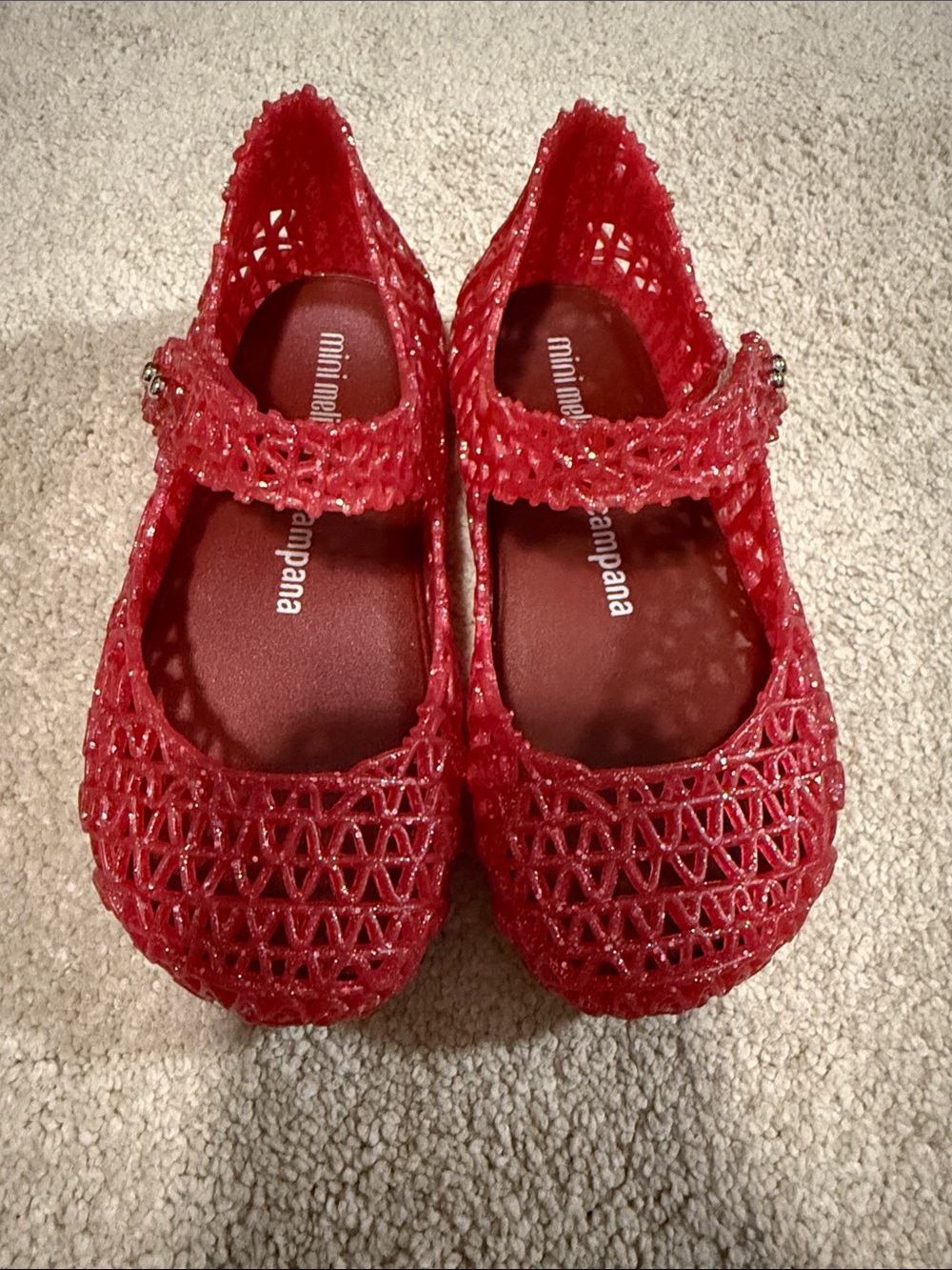 Mini Melissa Red Glitter Campana Jelly Mary Jane Kids Shoes